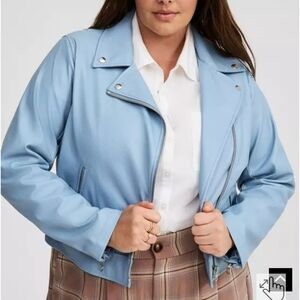 🆕️💙 TORRID POWDER BLUE FAUX LEATHER MOTO JACKET💙
